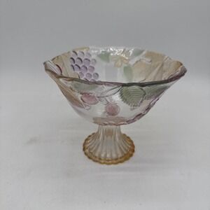 Vintage Pedastal Scalloped Bowl Grape Design Approx 7" Wide